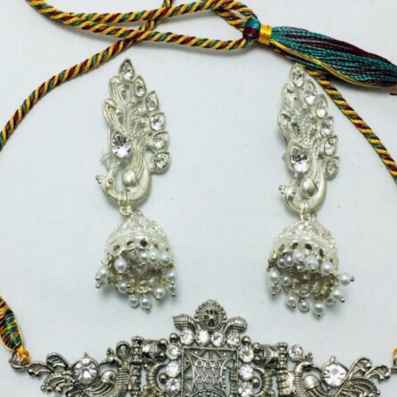 Silver Jewelry Set With Pearls Tribal Silver Tone Jewelry Set - Picture 8 of 10